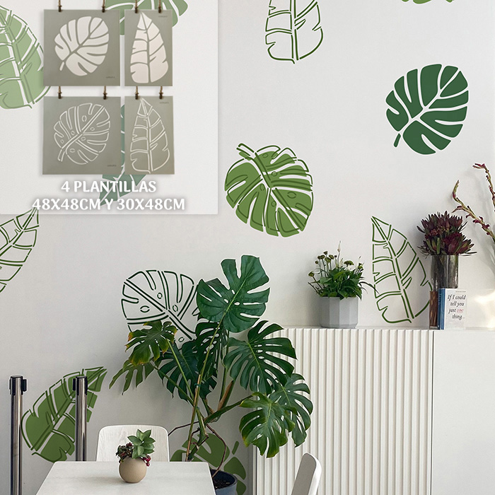 Plantillas Decorativas Multipropósito Stencil Hojas Verdes 20x20 - La Mura  y La Deco